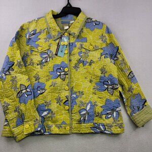 Vintage Deadstock Provence DAmour Reversible Floral Stripe Jacket XL Lime Peri